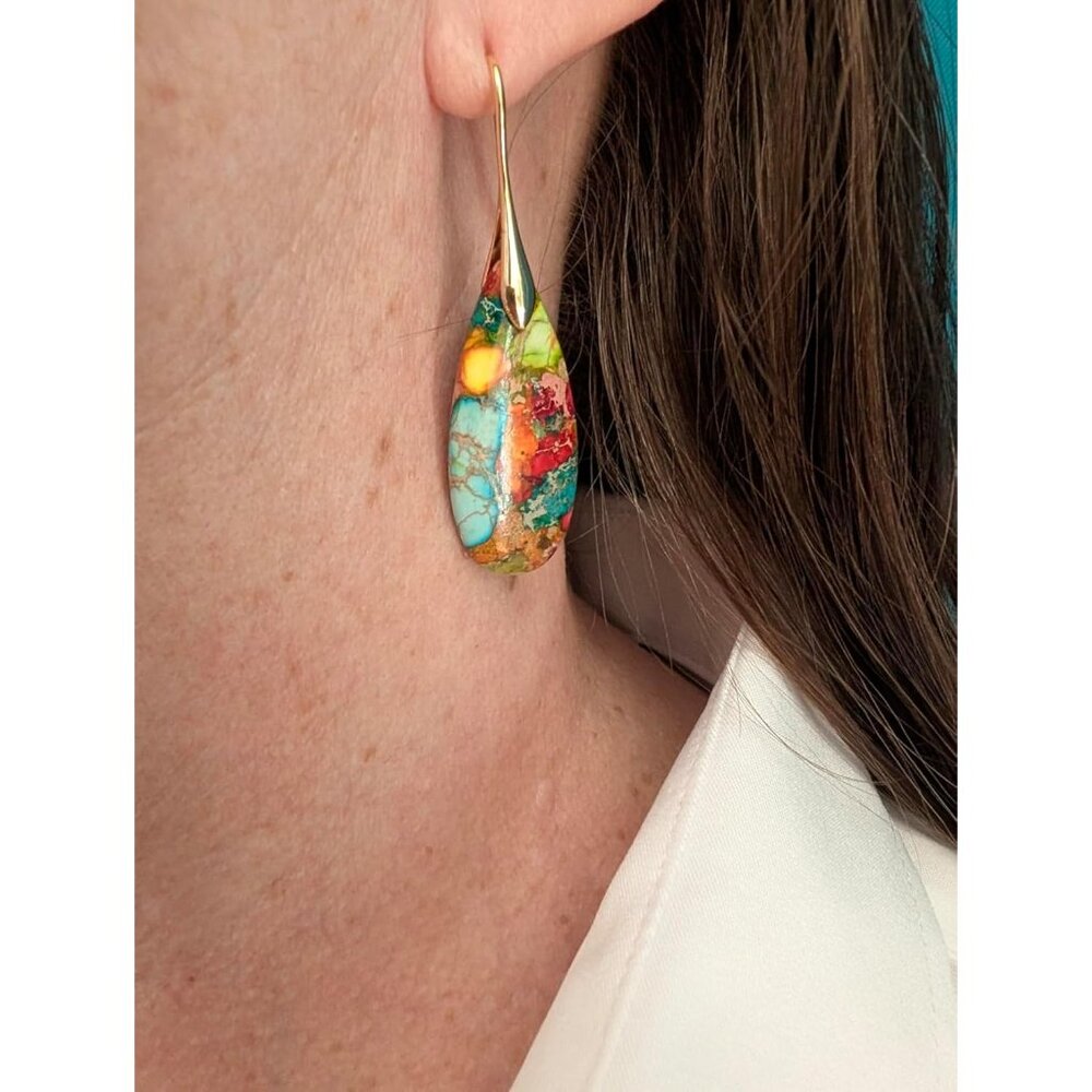 Charming Multicolor Stone Dangle Drop Earrings Wi… - image 3